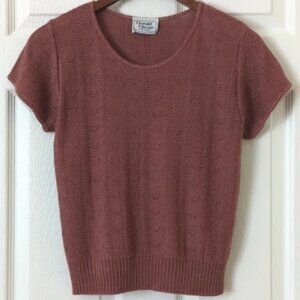 Herald House 80's Vintage Lightweight Pointelle Knit Scoop Neck Short Sleeve Top